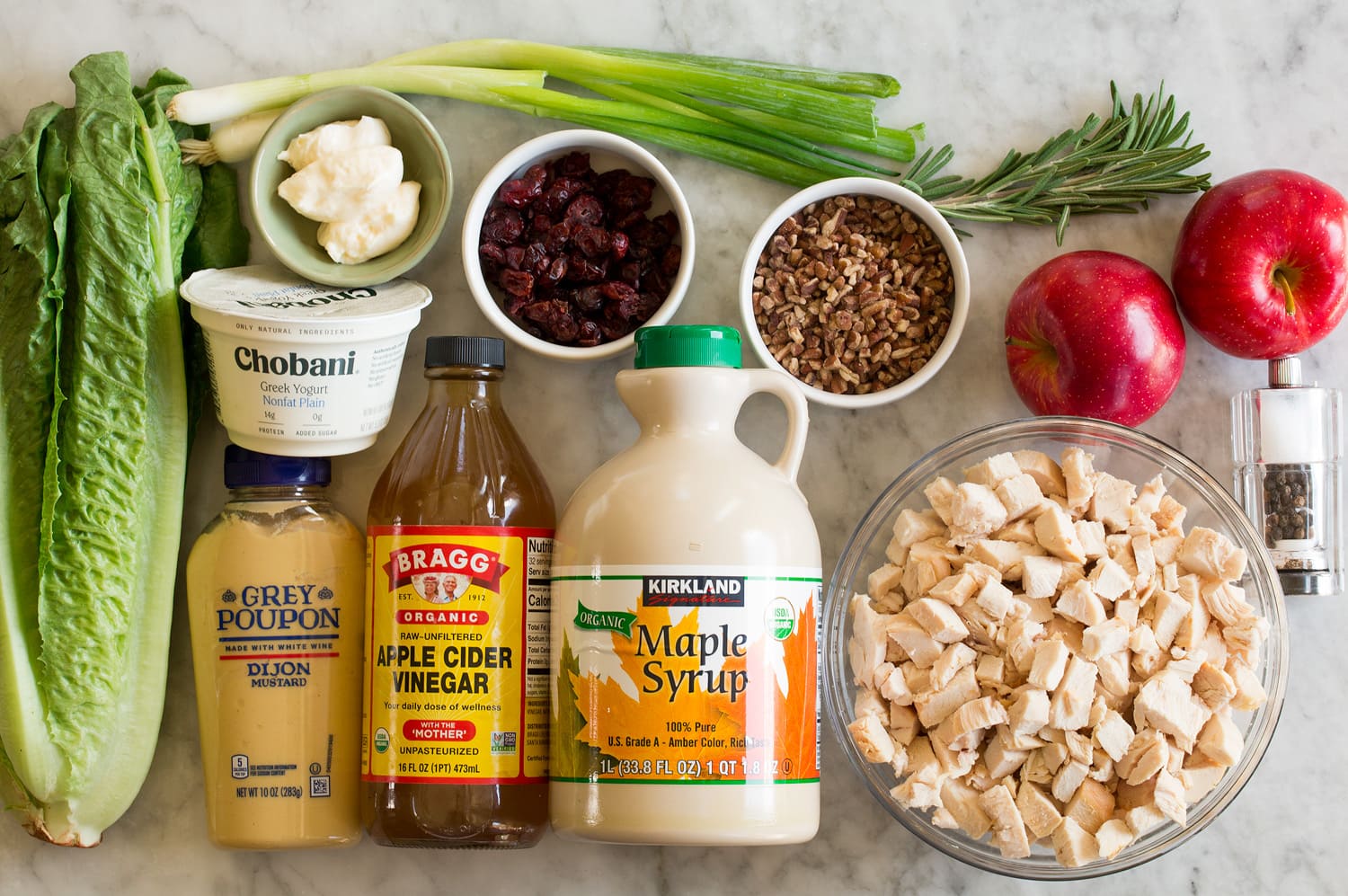 Ingredients needed for apple chicken salad.
