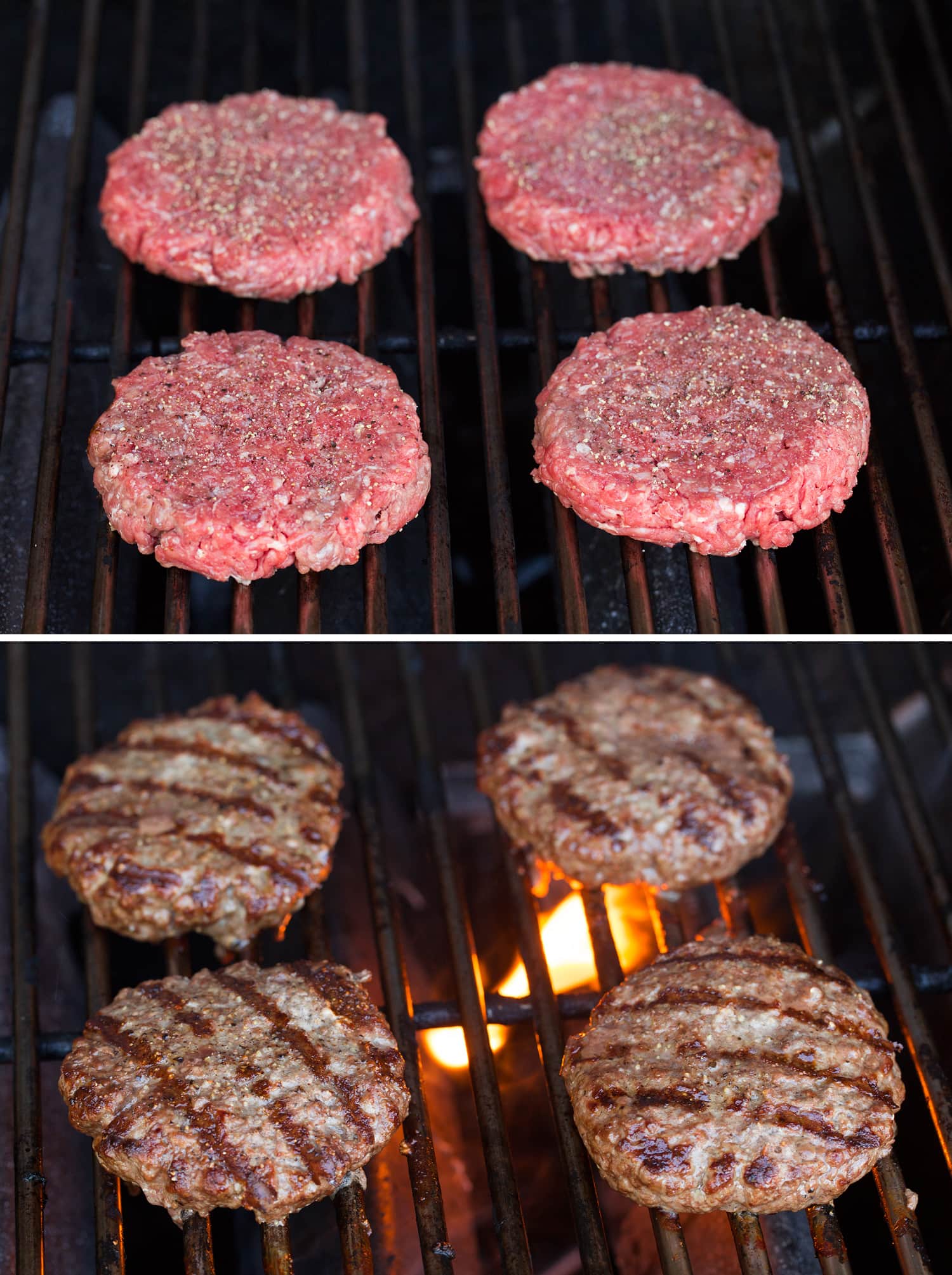Cooking hamburgers on the grill.