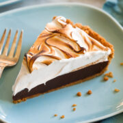 S'mores pie slice shown close up.