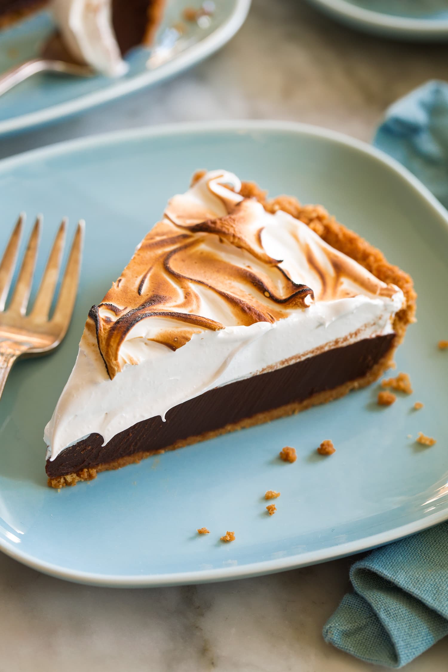 S'mores pie slice shown close up.