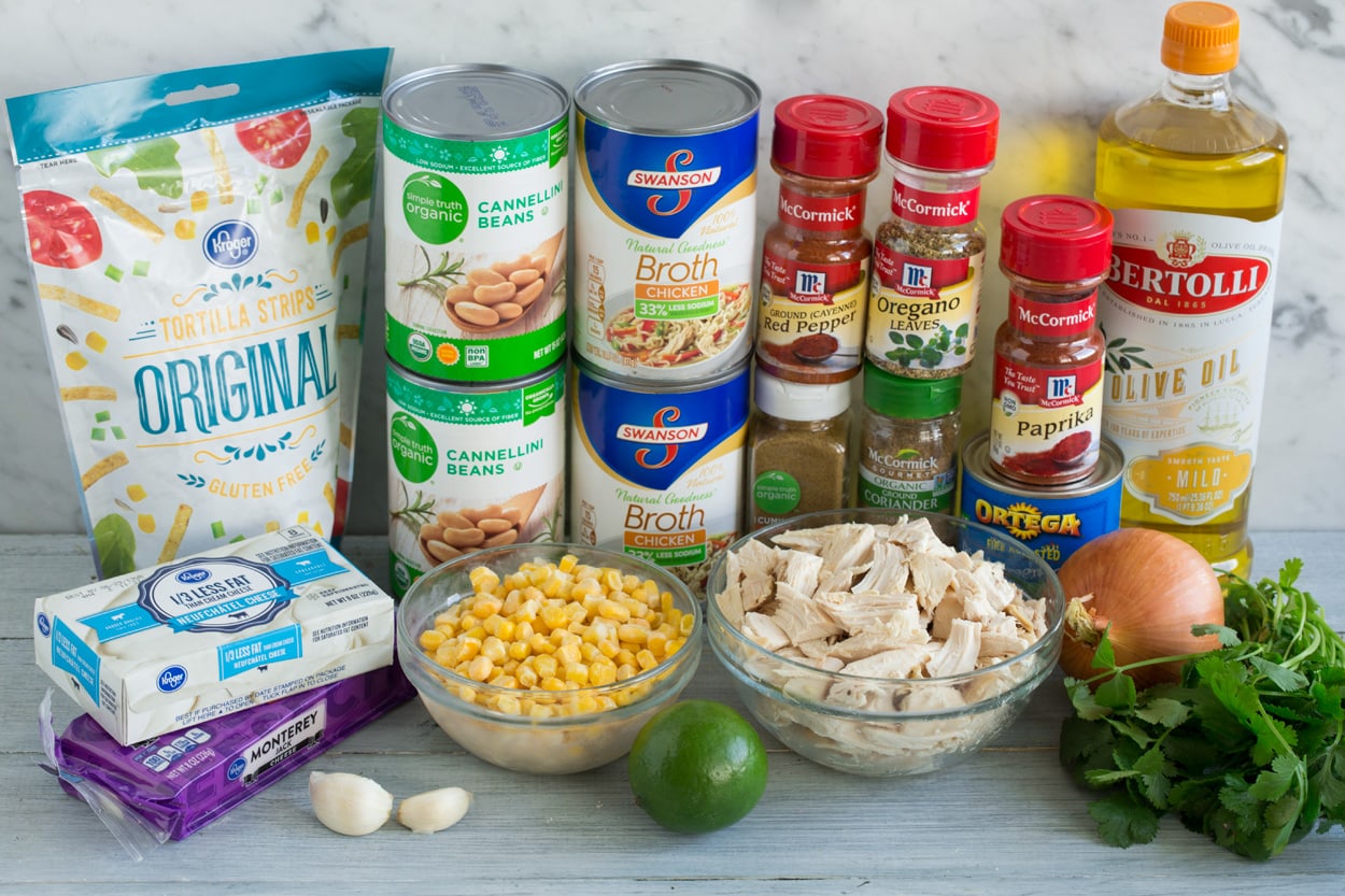 Ingredients needed to make white chicken chili shown here.